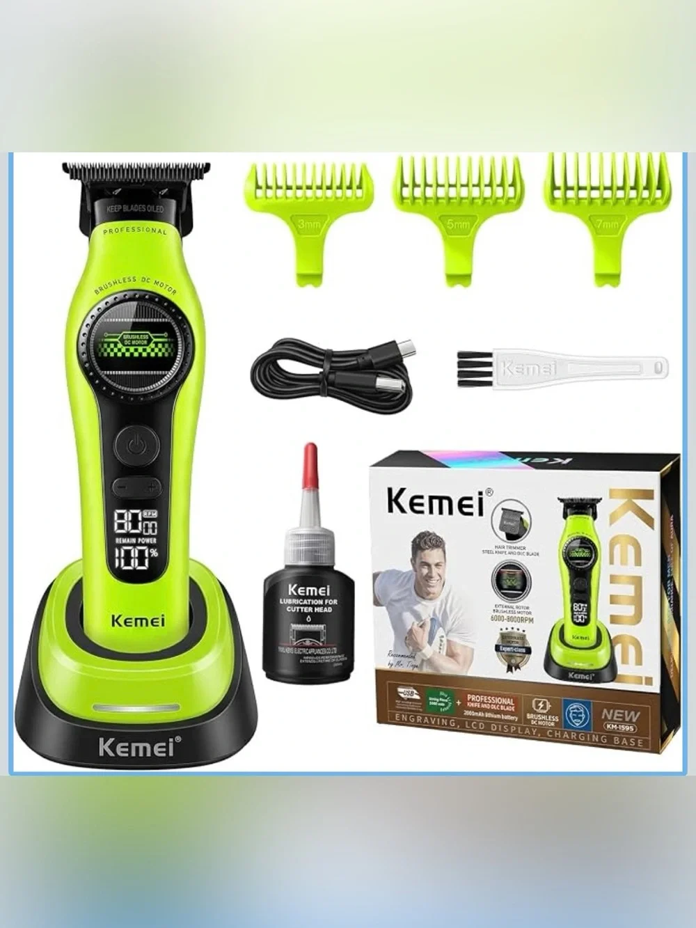 KEMEI T Blade Hair Trimmer for Men Barber Clippers 5-Speed Adjustable Motor 2000